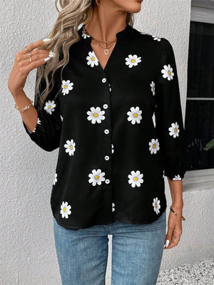 Darling Daisy Notched Three-Quarter Sleeve Top