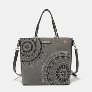 Metallic Mandala Embroidered Rhinestone Tote Bag