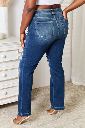 Maude Mid Rise Hand Sand & Destroy Bootcut Jeans by Judy Blue