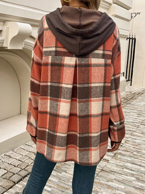 Devine Drawstring Plaid Long Sleeve Hoodie