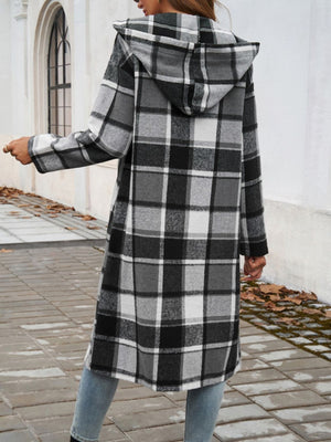 Perfect Plaid Long Sleeve Hooded Coat