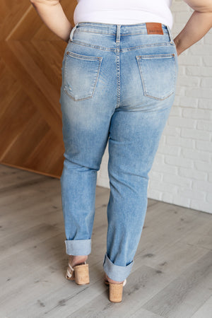 Aiden High Rise Patch Pocket Distressed Boyfriend Jeans by Judy Blue