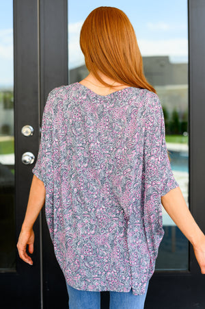 Essentially You Top Grey and Pink Paisley