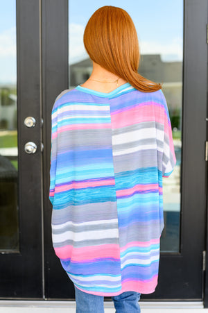 Essentially You Top in Teal and Grey Multi Stripe