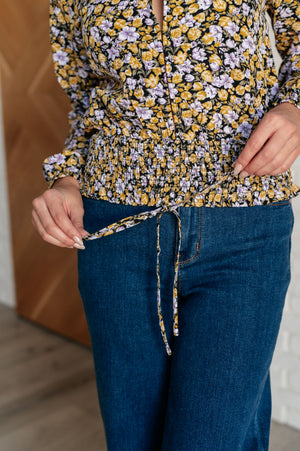 Honey Floral Smocked Blouse in Black