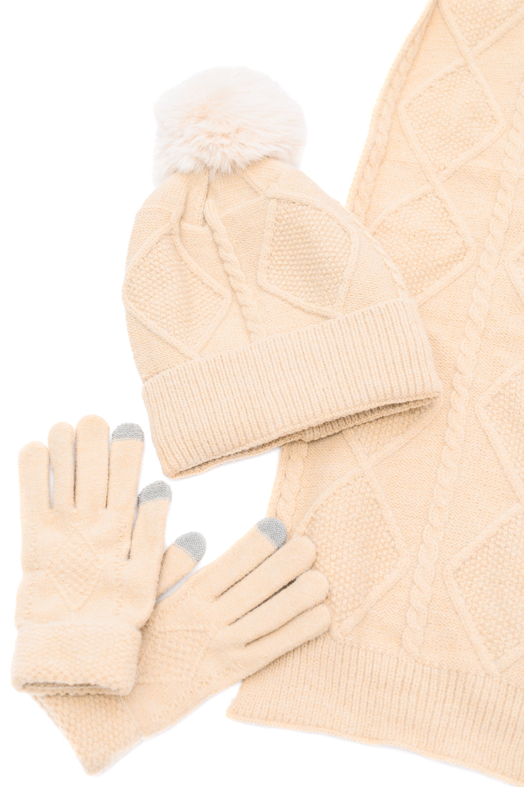 Frost Beanie, Glove, and Scarf Set in Beige