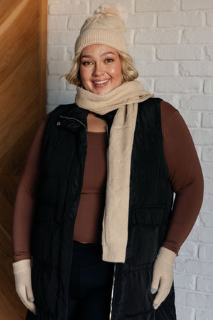 Frost Beanie, Glove, and Scarf Set in Beige