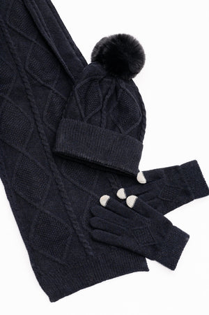 Beanie, Glove, and Scarf Set In Black