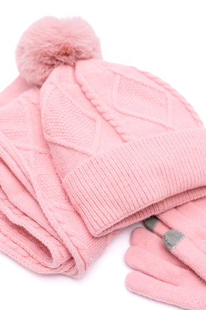 Frost Beanie, Glove, and Scarf Set in Pink