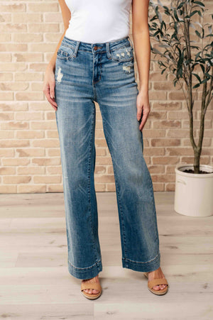 Katrina High Waist Distressed Denim Trousers by Judy Blue