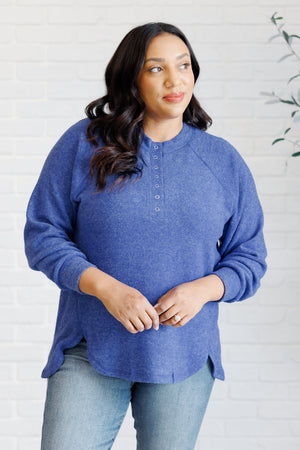 Keeping it Real Brushed Melange Hacci Long Sleeve Tee in Bright Blue