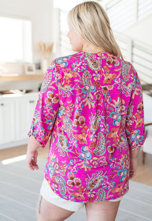 Lizzy Top in Magenta Floral Paisley