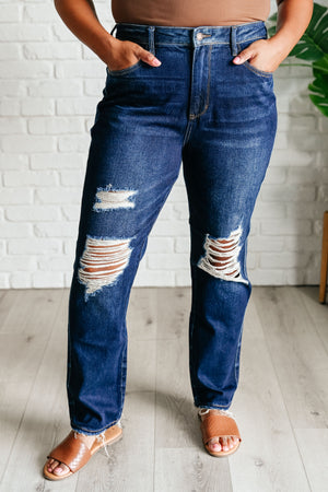 Montana High Rise Distressed Straight Jeans by Judy  Blue