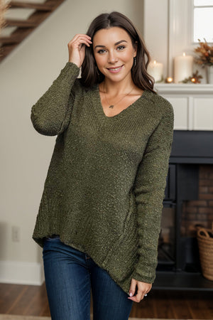 Olive Delight Popcorn Sweater