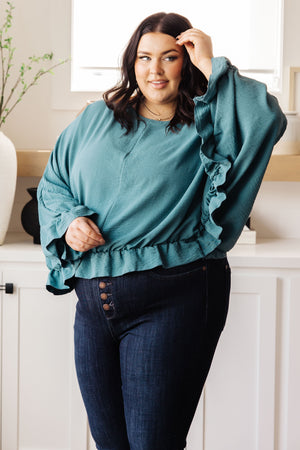 Winging It Ruffle Detail Top in Teal