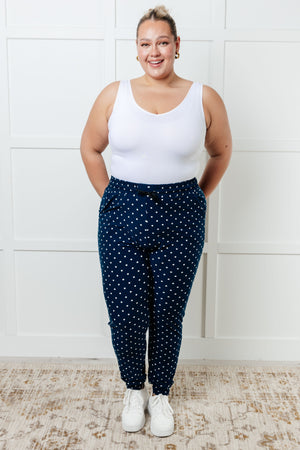 Your New Favorite Joggers in White Polka Dot