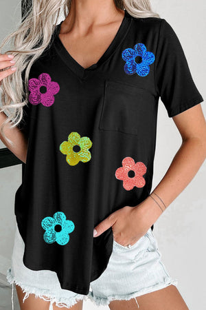 Set To Sparkle Sequin Flower Tee