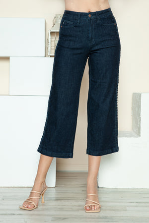 Sierra Side Seam Braid Detail Crop Wide Leg Jeans by Judy Blue