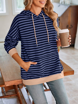 Darling Drawstring Striped Hoodie