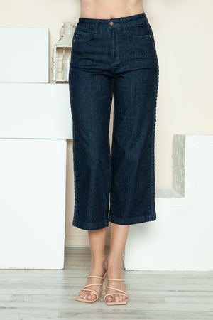 Sierra Side Seam Braid Detail Crop Wide Leg Jeans by Judy Blue