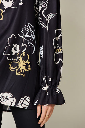 Modern Floral Flounce Sleeve Blouse