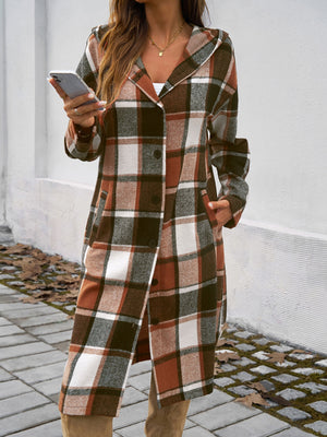 Perfect Plaid Long Sleeve Hooded Coat