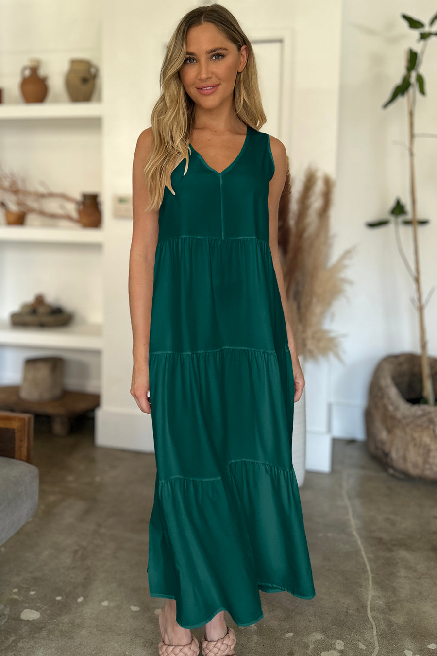 Go For the Green Midi Tiered Dress