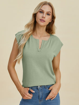 Next Level Notched Cap Sleeve Knit Top