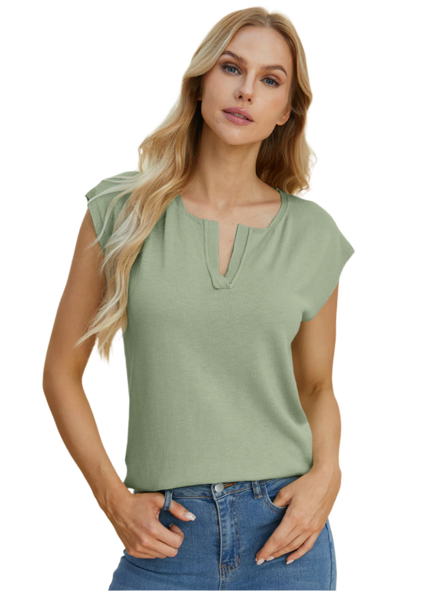 Next Level Notched Cap Sleeve Knit Top