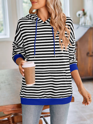 Darling Drawstring Striped Hoodie