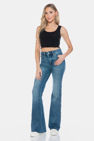 Paisley Mid Rise Tummy Control Cut Hem Flare Jeans by Judy Blue