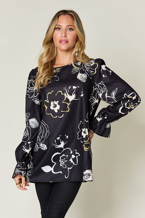 Modern Floral Flounce Sleeve Blouse