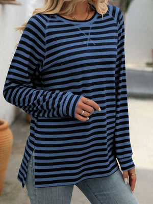 Mandy Striped Round Neck Long Sleeve T-Shirt