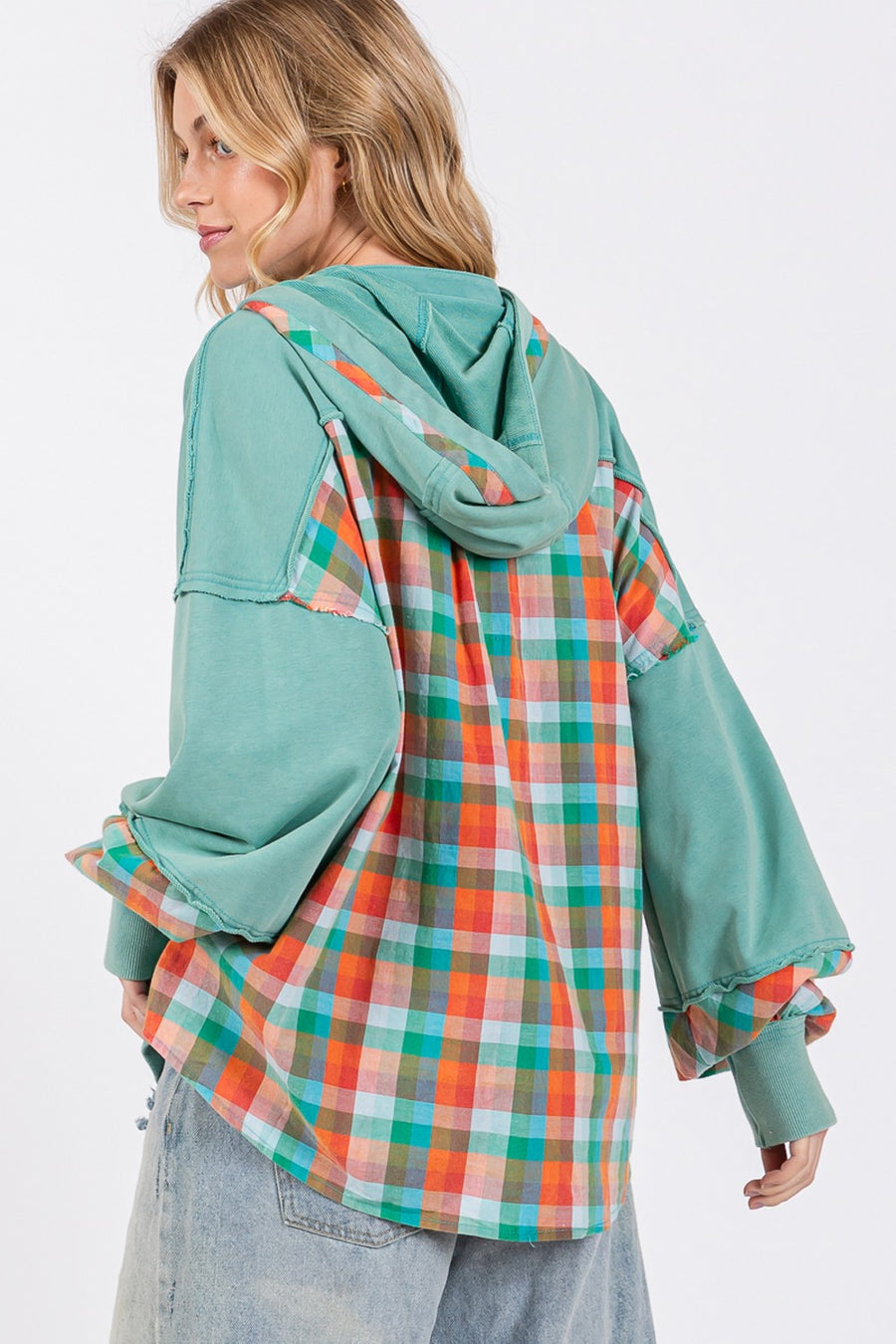 Pleasantly Plaid Hoodie in Eucalyptus