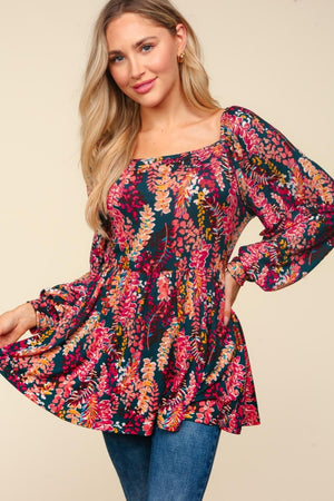 Fall Florals Square Neck Blouse