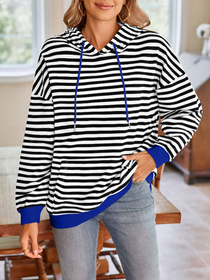 Darling Drawstring Striped Hoodie