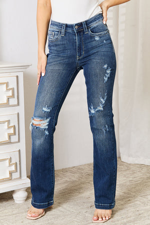 Maude Mid Rise Hand Sand & Destroy Bootcut Jeans by Judy Blue