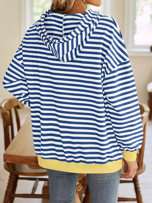 Darling Drawstring Striped Hoodie