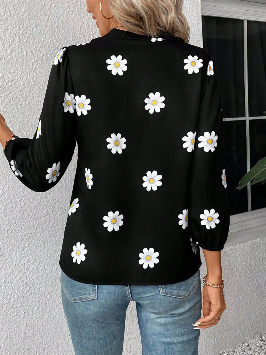 Darling Daisy Notched Three-Quarter Sleeve Top