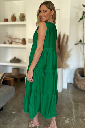 Go For the Green Midi Tiered Dress