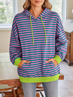 Darling Drawstring Striped Hoodie