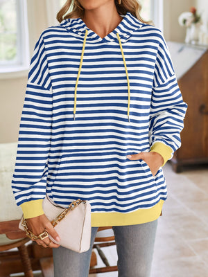 Darling Drawstring Striped Hoodie