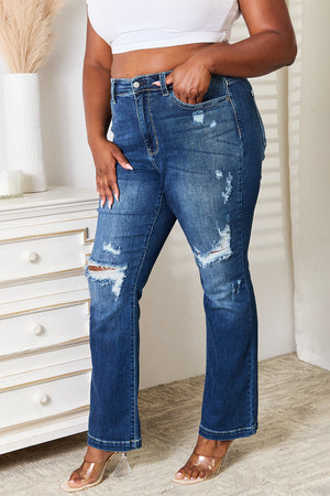 Maude Mid Rise Hand Sand & Destroy Bootcut Jeans by Judy Blue