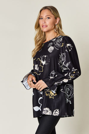 Modern Floral Flounce Sleeve Blouse