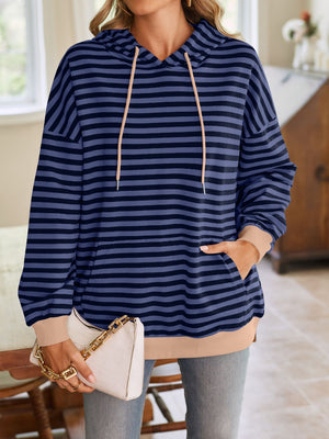 Darling Drawstring Striped Hoodie