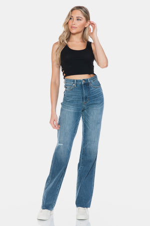 Dana Tummy Control Cut Raw Hem Straight Jeans by Judy Blue