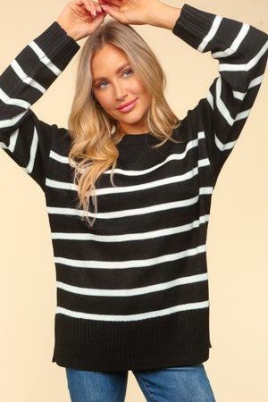 Sassy In Stripes Side Slit Sweater