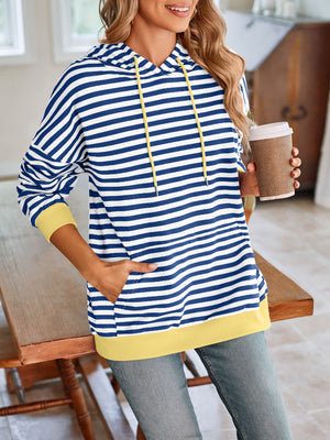 Darling Drawstring Striped Hoodie