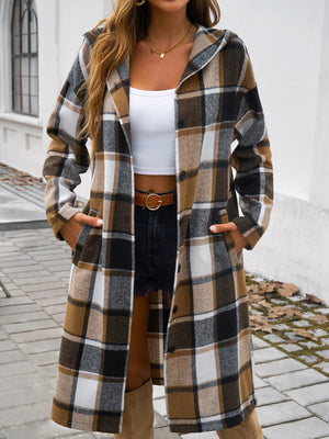 Perfect Plaid Long Sleeve Hooded Coat