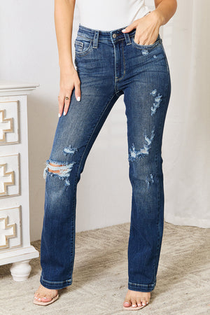 Maude Mid Rise Hand Sand & Destroy Bootcut Jeans by Judy Blue